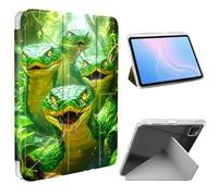 ETLKJVBL for iPad Pro 12.9 Inch Case, Slim Clear Cover with Pencil Holder, Multi-Angle Y-Stand, Auto Sleep/Wake, Headed Green Snake in Jungle Lightweight Tablet Case