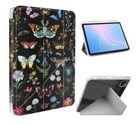 ETLKJVBL for iPad Pro 12.9 Inch Case, Slim Clear Cover with Pencil Holder, Multi-Angle Y-Stand, Auto Sleep/Wake, Colorful Moths Flower Lightweight Tablet Case