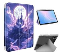 ETLKJVBL for iPad Pro 12.9 Inch Case, Slim Clear Cover with Pencil Holder, Multi-Angle Y-Stand, Auto Sleep/Wake, Moon Shining on Castle Lightweight Tablet Case