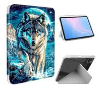 ETLKJVBL for iPad Pro 12.9 Inch Case, Slim Clear Cover with Pencil Holder, Multi-Angle Y-Stand, Auto Sleep/Wake, Majestic Wolf Lightweight Tablet Case
