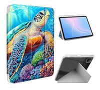 ETLKJVBL for iPad Pro 12.9 Inch Case, Slim Clear Cover with Pencil Holder, Multi-Angle Y-Stand, Auto Sleep/Wake, Majestic Sea Turtle Lightweight Tablet Case