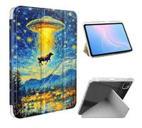 ETLKJVBL for iPad Pro 12.9 Inch Case, Slim Clear Cover with Pencil Holder, Multi-Angle Y-Stand, Auto Sleep/Wake, Cow Abducted by UFO at Night Lightweight Tablet Case