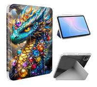 ETLKJVBL for iPad Pro 12.9 Inch Case, Slim Clear Cover with Pencil Holder, Multi-Angle Y-Stand, Auto Sleep/Wake, Gem - Studded Dragon in a Magical Cave Lightweight Tablet Case