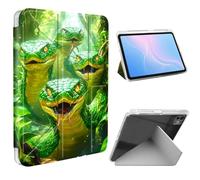 ETLKJVBL for iPad Pro 13 Inch Case 2024, Slim Clear Cover with Pencil Holder, Multi-Angle Y-Stand, Auto Sleep/Wake, Headed Green Snake in Jungle Lightweight Tablet Case