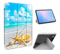 ETLKJVBL for iPad Pro 13 Inch Case 2024, Slim Clear Cover with Pencil Holder, Multi-Angle Y-Stand, Auto Sleep/Wake, Two Starfish on The Beach Lightweight Tablet Case