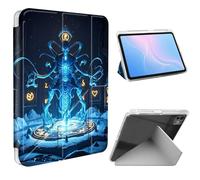 ETLKJVBL for iPad Pro 13 Inch Case 2024, Slim Clear Cover with Pencil Holder, Multi-Angle Y-Stand, Auto Sleep/Wake, Glowing Blue Alien Lightweight Tablet Case