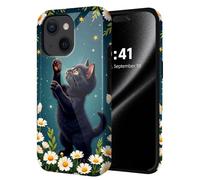 ETLKJVBL for iPhone 14 Case, Black Kitten Reaching for Star Hybrid 2-Layer Hard Shell with Shockproof Silicone, Dual-Layer Protective Case for iPhone 14