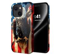 ETLKJVBL for iPhone 14 Case, Eagle with American Flag Hybrid 2-Layer Hard Shell with Shockproof Silicone, Dual-Layer Protective Case for iPhone 14