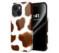 ETLKJVBL for iPhone 14 Plus Case, Brown and White Furry Pattern Hybrid 2-Layer Hard Shell with Shockproof Silicone, Dual-Layer Protective Case for iPhone 14 Plus