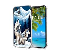 ETLKJVBL for iPhone 14 Plus Case, Howling Wolves in Snowy Mountains High-Definition Painted Back Cover with Soft Transparent TPU Bumper, Shockproof Protective for iPhone 14 Plus Phone Case