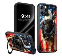 ETLKJVBL for iPhone 14 Pro Max Case, Eagle with American Flag 360 Degree Rotating Ring-Shaped Kickstand, Shockproof Protective Case for iPhone 14 Pro Max