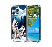ETLKJVBL for iPhone 14 Pro Max Case, Howling Wolves in Snowy Mountains High-Definition Painted Back Cover with Soft Transparent TPU Bumper, Shockproof Protective for iPhone 14 Pro Max Phone Case