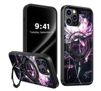 ETLKJVBL for iPhone 14 Pro Max Case, White Pink Chrysanthemum 360 Degree Rotating Ring-Shaped Kickstand, Shockproof Protective Case for iPhone 14 Pro Max