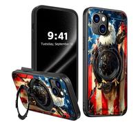 ETLKJVBL for iPhone 15 Plus/ 14 Plus Case, Eagle with American Flag 360 Degree Rotating Ring-Shaped Kickstand, Shockproof Protective Case for iPhone 15 Plus/ 14 Plus