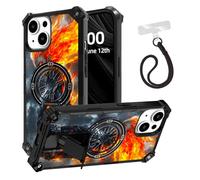 ETLKJVBL for iPhone 15 Plus Case, Anime The Fiery Warrior ArmorShield Military Grade Shockproof, Hidden Kickstand, Detachable Wrist Strap Protective Cover
