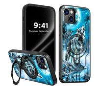 ETLKJVBL for iPhone 15 Plus Case, Wolf Howling at The Moon 360 Degree Rotating Ring-Shaped Kickstand, Shockproof Protective Case for iPhone 15 Plus