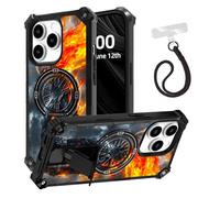 ETLKJVBL for iPhone 15 Pro Case, Anime The Fiery Warrior ArmorShield Military Grade Shockproof, Hidden Kickstand, Detachable Wrist Strap Protective Cover