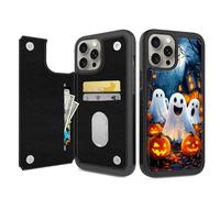 ETLKJVBL for iPhone 15 Pro Case Wallet with Card Holder, Fright-Fall Phantoms & Pumpkins Stylish PU Leather Phone Case with Kickstand - Secure RFID Blocking & Dual Magnetic Locking