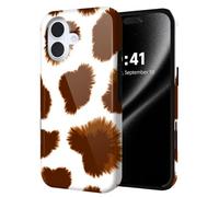 ETLKJVBL for iPhone 16 Plus Case, Brown and White Furry Pattern Hybrid 2-Layer Hard Shell with Shockproof Silicone, Dual-Layer Protective Case for iPhone 16 Plus
