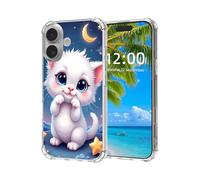 ETLKJVBL for iPhone 16 Plus Case, Cute White Kitten at Night High-Definition Painted Back Cover with Soft Transparent TPU Bumper, Shockproof Protective for iPhone 16 Plus Phone Case