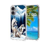 ETLKJVBL for iPhone 16 Plus Case, Howling Wolves in Snowy Mountains High-Definition Painted Back Cover with Soft Transparent TPU Bumper, Shockproof Protective for iPhone 16 Plus Phone Case