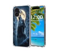 ETLKJVBL for iPhone 16 Plus Case,Wolf Howling at Full Moon High-Definition Painted Back Cover with Soft Transparent TPU Bumper, Shockproof Protective Case