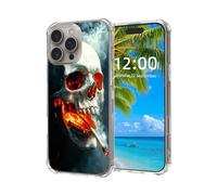 ETLKJVBL for iPhone 16 Pro Case, Skull Smoking with Fiery Glow High-Definition Painted Back Cover with Soft Transparent TPU Bumper, Shockproof Protective for iPhone 16 Pro Phone Case