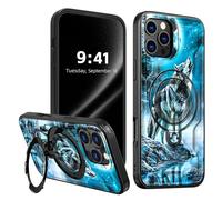 ETLKJVBL for iPhone 16 Pro Case, Wolf Howling at The Moon 360 Degree Rotating Ring-Shaped Kickstand, Shockproof Protective Case for iPhone 16 Pro