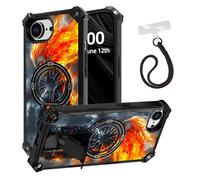 ETLKJVBL for iPhone 16E Case, Anime The Fiery Warrior ArmorShield Military Grade Shockproof, Hidden Kickstand, Detachable Wrist Strap Protective Cover