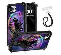 ETLKJVBL for iPhone 16E Case, Black Cat Sitting on The Moon ArmorShield Military Grade Shockproof, Hidden Kickstand, Detachable Wrist Strap Protective Cover