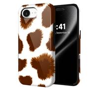 ETLKJVBL for iPhone 16E Case, Brown and White Furry Pattern Hybrid 2-Layer Hard Shell with Shockproof Silicone, Dual-Layer Protective Case for iPhone 16E