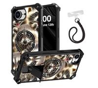 ETLKJVBL for iPhone 16E Case, Cute Raccoons ArmorShield Military Grade Shockproof, Hidden Kickstand, Detachable Wrist Strap Protective Cover