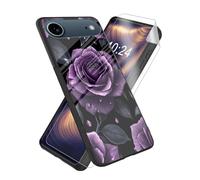 ETLKJVBL for iPhone 17 Air Case, Purple Roses with Dew Drops High-Definition Painted Glass Back Cover with Soft Silicone TPU Bumper, Shockproof Protective for iPhone 17 Air Phone Case