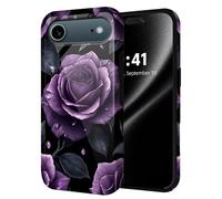 ETLKJVBL for iPhone 17 Air Case, Purple Roses with Dew Drops Hybrid 2-Layer Hard Shell with Shockproof Silicone, Dual-Layer Protective Case for iPhone 17 Air