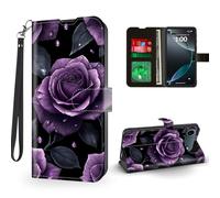 ETLKJVBL for iPhone 17 Air Case Wallet with Card Holder, Purple Roses with Dew Drops Magnetic Snap and RFID Blocking Leather Flip Cover/Kickstand for iPhone 17 Air Case