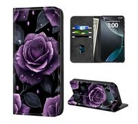 ETLKJVBL for iPhone 17 Air Case Wallet with Card Holder, Purple Roses with Dew Drops Stylish PU Leather Phone Case with Kickstand - Secure RFID Blocking & Magnetic Flip Cover