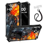 ETLKJVBL for iPhone 17 Case, Anime The Fiery Warrior ArmorShield Military Grade Shockproof, Detachable Wrist Strap Protective Cover, Hidden Kickstand