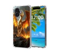 ETLKJVBL for iPhone 17 Case,Golden Dragon Standing On Fiery Rocks High-Definition Painted Back Cover with Soft Transparent TPU Bumper, Shockproof Protective Case
