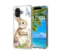 ETLKJVBL for iPhone 17 Case, Rabbit and Butterfly in a Floral Glade High-Definition Painted Back Cover with Soft Transparent TPU Bumper, Shockproof Protective for iPhone 17 Phone Case