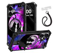 ETLKJVBL for iPhone 17 Case, Two Cats Sitting on The Moon ArmorShield Military Grade Shockproof, Detachable Wrist Strap Protective Cover, Hidden Kickstand