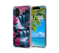 ETLKJVBL for iPhone 17 Case, Waterfall with Dark Red Roses High-Definition Painted Back Cover with Soft Transparent TPU Bumper, Shockproof Protective for iPhone 17 Phone Case