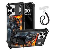 ETLKJVBL for iPhone 17 Pro Case, Anime The Fiery Warrior ArmorShield Military Grade Shockproof, Detachable Wrist Strap Protective Cover, Hidden Kickstand