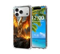 ETLKJVBL for iPhone 17 Pro Case,Golden Dragon Standing On Fiery Rocks High-Definition Painted Back Cover with Soft Transparent TPU Bumper, Shockproof Protective Case