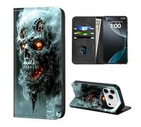 ETLKJVBL for iPhone 17 Pro Case Wallet with Card Holder, Fiery Skull Emerging from Smoke Stylish PU Leather Phone Case with Kickstand - Secure RFID Blocking & Magnetic Flip Cover