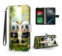 ETLKJVBL for iPhone 17 Pro Case Wallet with Card Holder, Two Cute Panda Cubs in Bamboo Magnetic Snap and RFID Blocking Leather Flip Cover/Kickstand for iPhone 17 Pro Case