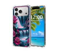 ETLKJVBL for iPhone 17 Pro Case, Waterfall with Dark Red Roses High-Definition Painted Back Cover with Soft Transparent TPU Bumper, Shockproof Protective for iPhone 17 Pro Phone Case