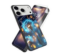 ETLKJVBL for iPhone 17 Pro Max Case, Dandelion Flowers with Seeds High-Definition Painted Glass Back Cover with Soft Silicone TPU Bumper, Shockproof Protective for iPhone 17 Pro Max Phone Case