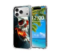 ETLKJVBL for iPhone 17 Pro Max Case, Skull Smoking with Fiery Glow High-Definition Painted Back Cover with Soft Transparent TPU Bumper, Shockproof Protective for iPhone 17 Pro Max Phone Case