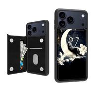ETLKJVBL for iPhone 17 Pro Max Case Wallet with Card Holder, Skeleton Sitting on The Moon Stylish PU Leather Phone Case with Kickstand - Secure RFID Blocking & Dual Magnetic Locking