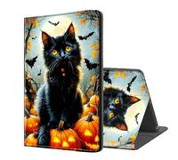 ETLKJVBL for Kindle 6 Inch (11th Generation, 2024/2022 Release) Case, Auto Sleep/Wake, Cat on Pumpkins with Bats Multiple Angles Viewing Folio Stand Case for Basic Kindle 11th Generation